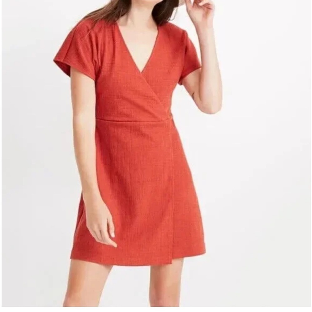Madewell Cross Front Wrap Flutter Sleeve Mini Dress size S Etruscan Clay Color